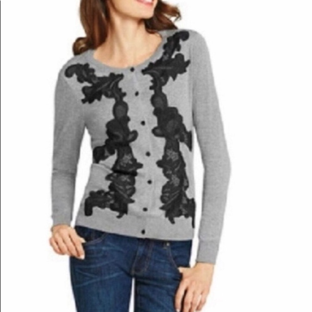 CAbi Cardigan grey with black lace detail sz small